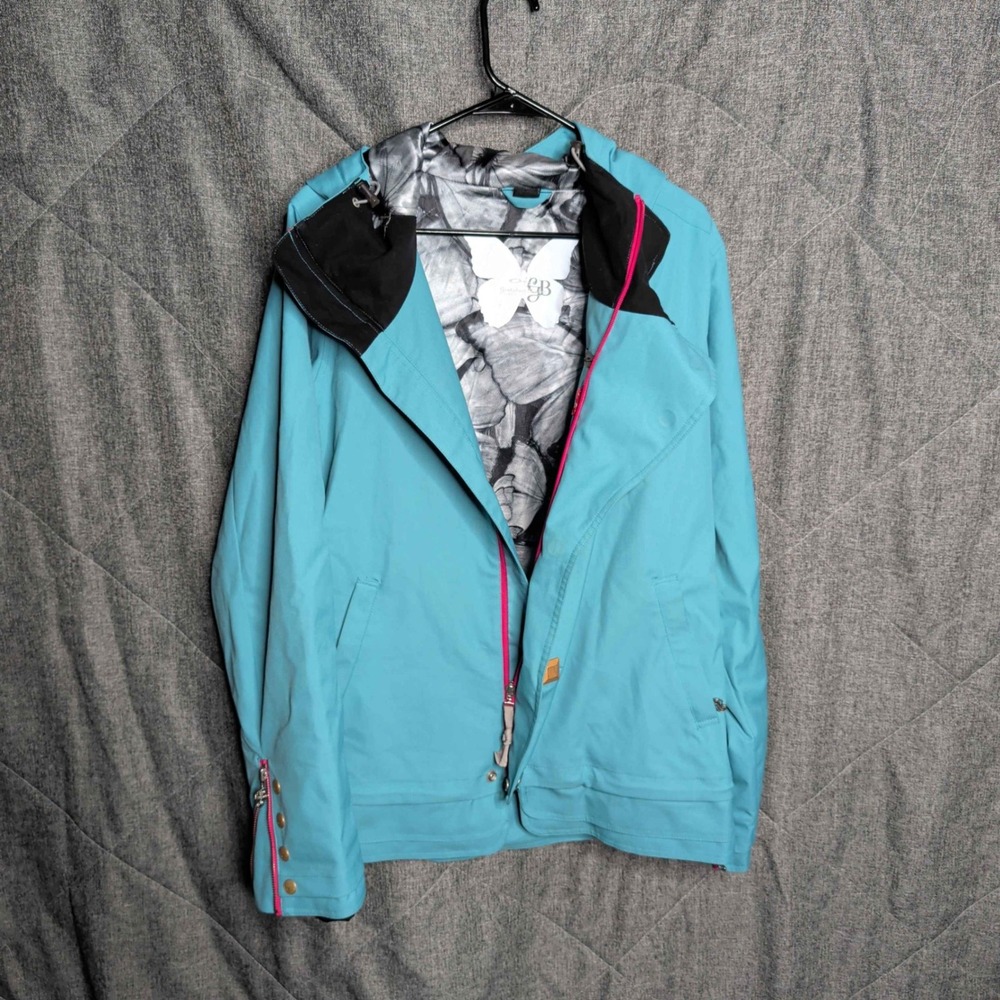 Oakley Gretchen Bleiler Snowboard Jacket Womens Medium Blue Asymmetrical Zip